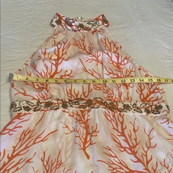 MICHAEL Michael Kors Silk Coral Print Halter Top with Embellished Waist, Size 10 - Picture 13 of 16